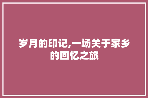 岁月的印记,一场关于家乡的回忆之旅