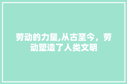 劳动的力量,从古至今，劳动塑造了人类文明