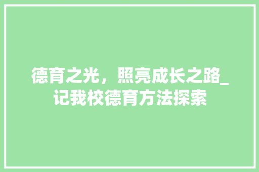 德育之光，照亮成长之路_记我校德育方法探索