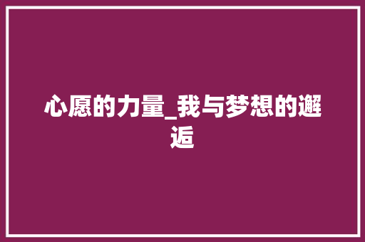 心愿的力量_我与梦想的邂逅