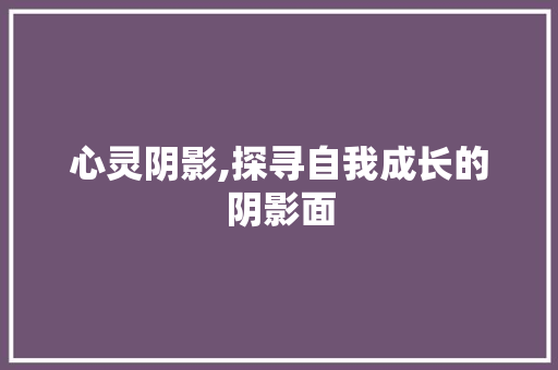 心灵阴影,探寻自我成长的阴影面