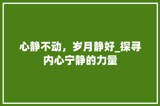 心静不动，岁月静好_探寻内心宁静的力量