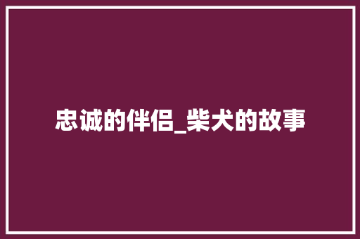 忠诚的伴侣_柴犬的故事