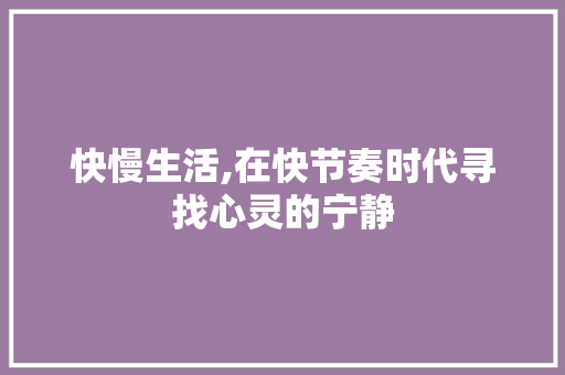 快慢生活,在快节奏时代寻找心灵的宁静