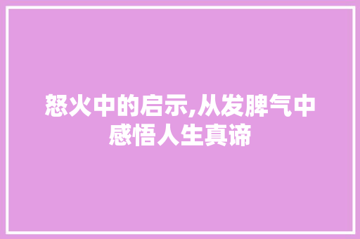 怒火中的启示,从发脾气中感悟人生真谛