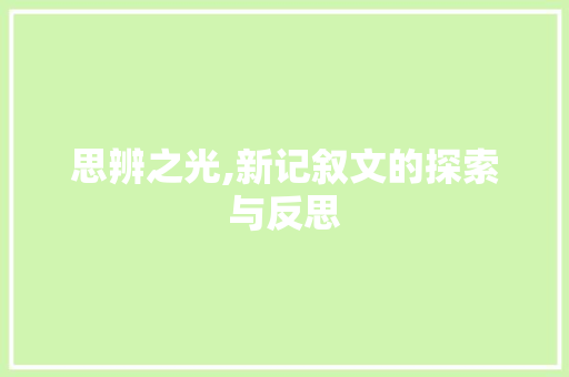 思辨之光,新记叙文的探索与反思