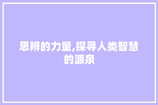 思辨的力量,探寻人类智慧的源泉