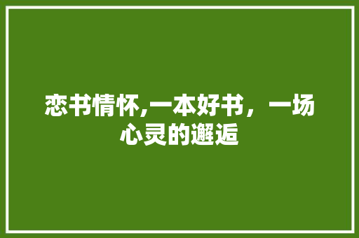 恋书情怀,一本好书，一场心灵的邂逅