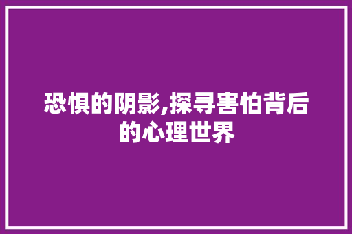 恐惧的阴影,探寻害怕背后的心理世界