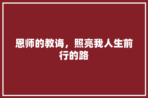 恩师的教诲，照亮我人生前行的路