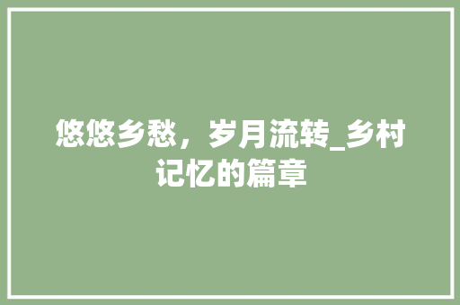 悠悠乡愁，岁月流转_乡村记忆的篇章