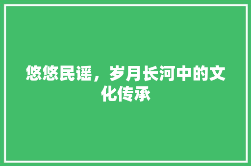 悠悠民谣，岁月长河中的文化传承