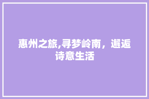 惠州之旅,寻梦岭南，邂逅诗意生活