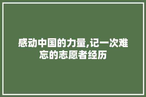 感动中国的力量,记一次难忘的志愿者经历