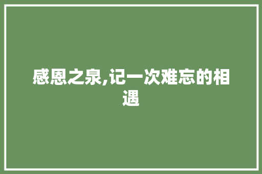 感恩之泉,记一次难忘的相遇