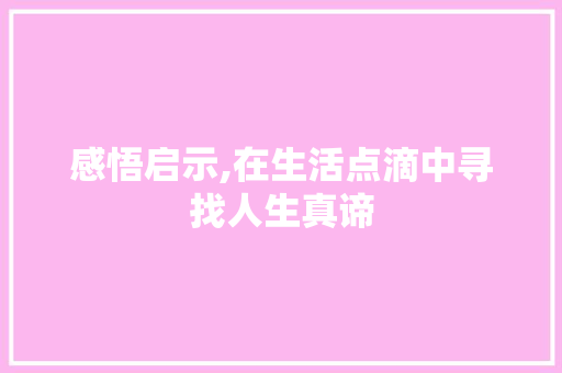 感悟启示,在生活点滴中寻找人生真谛