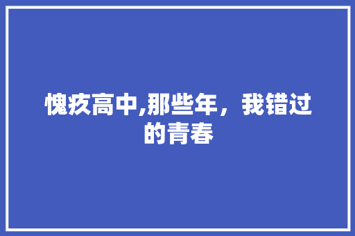 愧疚高中,那些年，我错过的青春