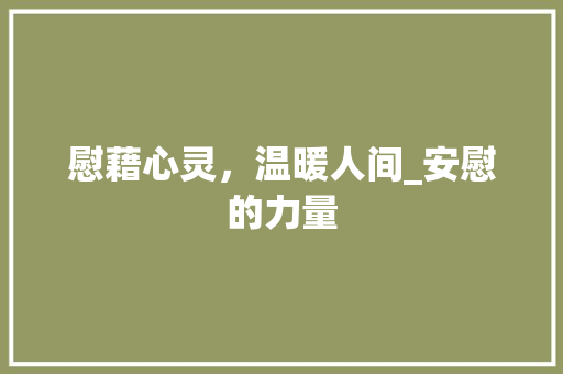 慰藉心灵，温暖人间_安慰的力量