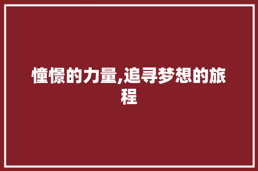 憧憬的力量,追寻梦想的旅程