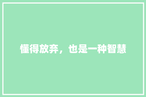 懂得放弃，也是一种智慧