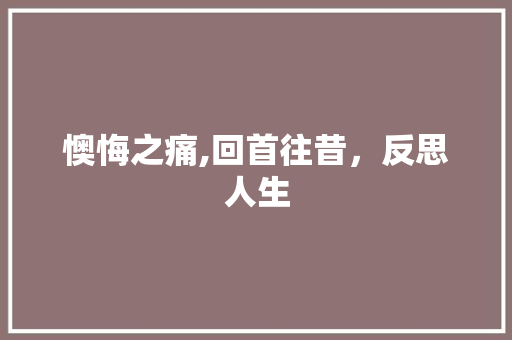 懊悔之痛,回首往昔，反思人生