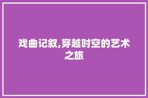 戏曲记叙,穿越时空的艺术之旅