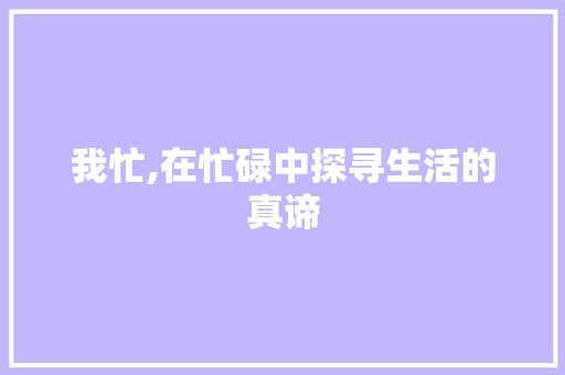 我忙,在忙碌中探寻生活的真谛