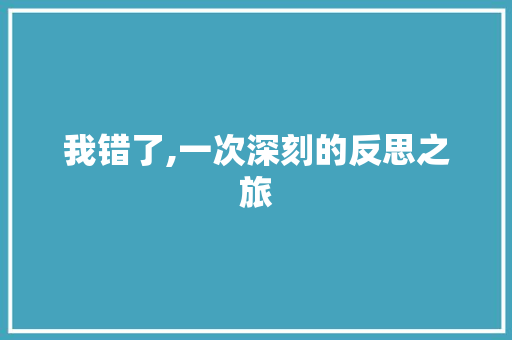 我错了,一次深刻的反思之旅