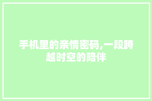 手机里的亲情密码,一段跨越时空的陪伴