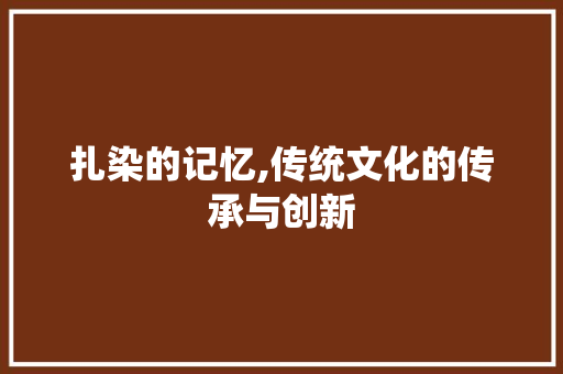 扎染的记忆,传统文化的传承与创新