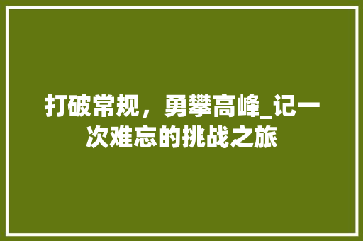 打破常规，勇攀高峰_记一次难忘的挑战之旅