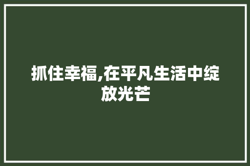 抓住幸福,在平凡生活中绽放光芒