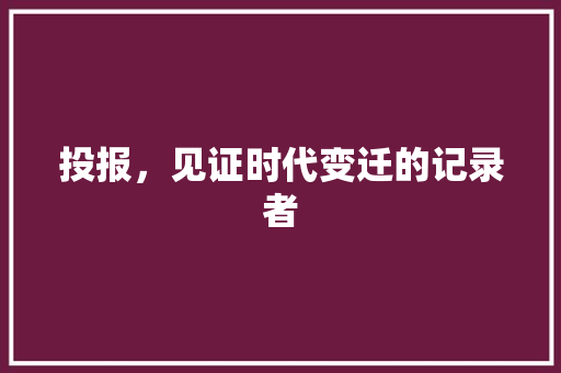 投报，见证时代变迁的记录者