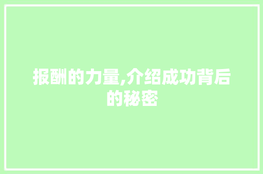 报酬的力量,介绍成功背后的秘密