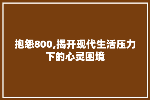 抱怨800,揭开现代生活压力下的心灵困境