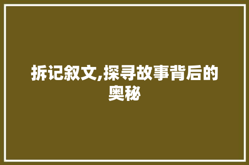 拆记叙文,探寻故事背后的奥秘