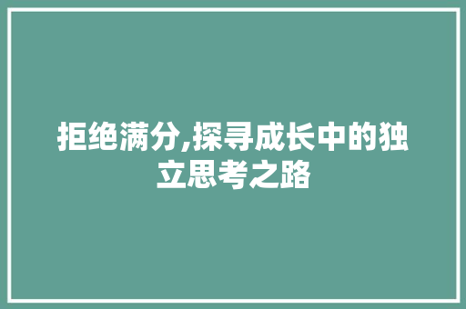 拒绝满分,探寻成长中的独立思考之路