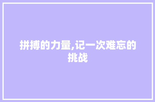 拼搏的力量,记一次难忘的挑战