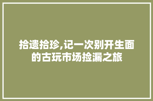 拾遗拾珍,记一次别开生面的古玩市场捡漏之旅