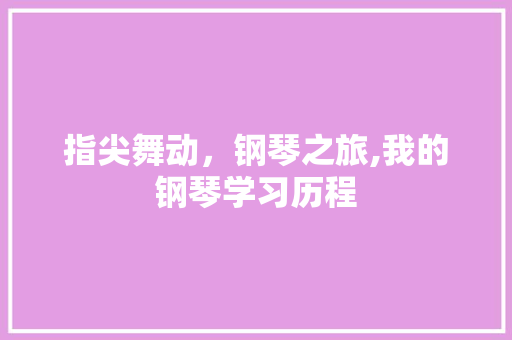 指尖舞动，钢琴之旅,我的钢琴学习历程