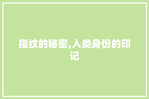 指纹的秘密,人类身份的印记