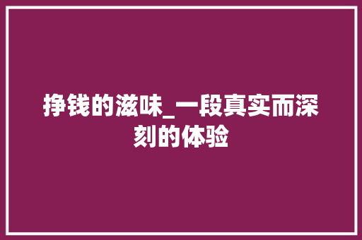 挣钱的滋味_一段真实而深刻的体验