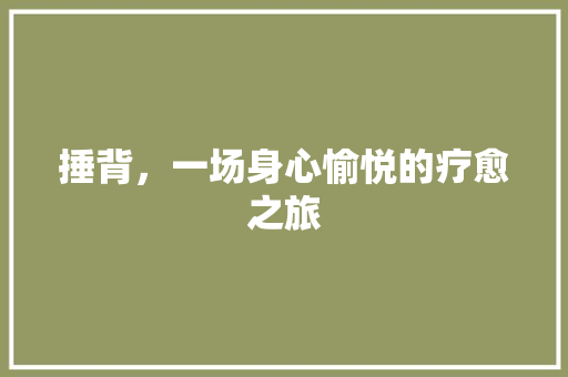 捶背，一场身心愉悦的疗愈之旅