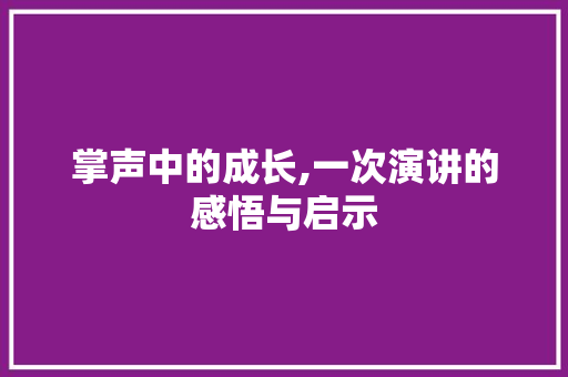 掌声中的成长,一次演讲的感悟与启示