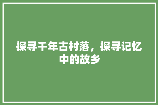 探寻千年古村落，探寻记忆中的故乡