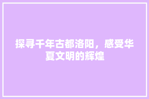 探寻千年古都洛阳，感受华夏文明的辉煌