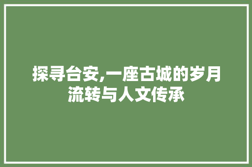 探寻台安,一座古城的岁月流转与人文传承