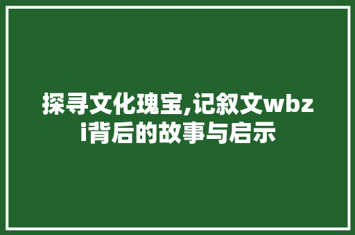 探寻文化瑰宝,记叙文wbzi背后的故事与启示