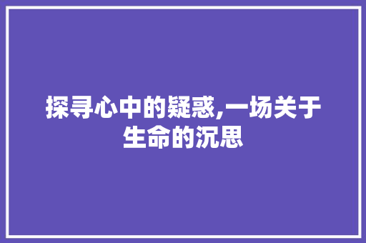 探寻心中的疑惑,一场关于生命的沉思