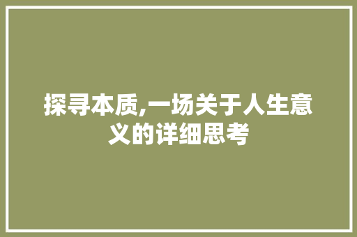 探寻本质,一场关于人生意义的详细思考